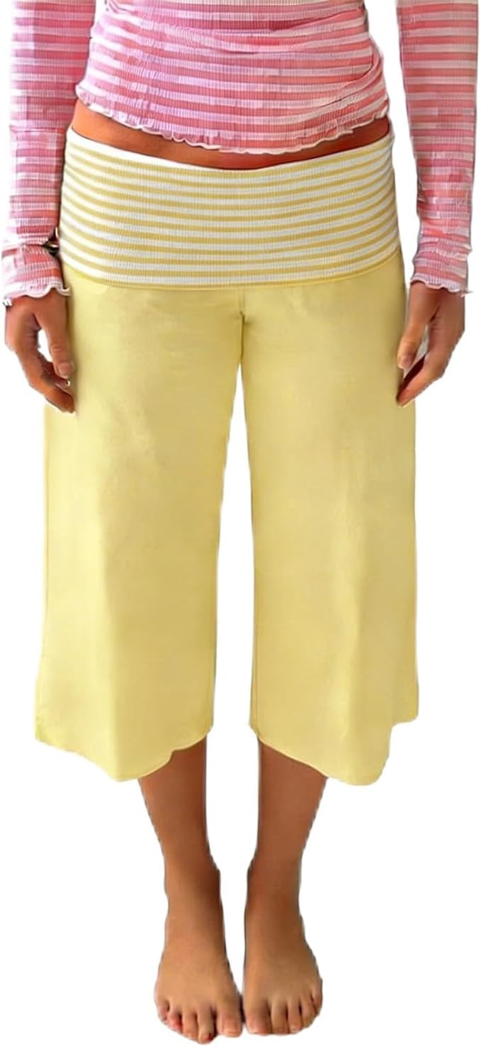 Amiblvowa Polka Dot Gaucho Pants Women Fold Over Cropped Capri Pants Low Rise Yoga Capris Palazzo... | Amazon (US)
