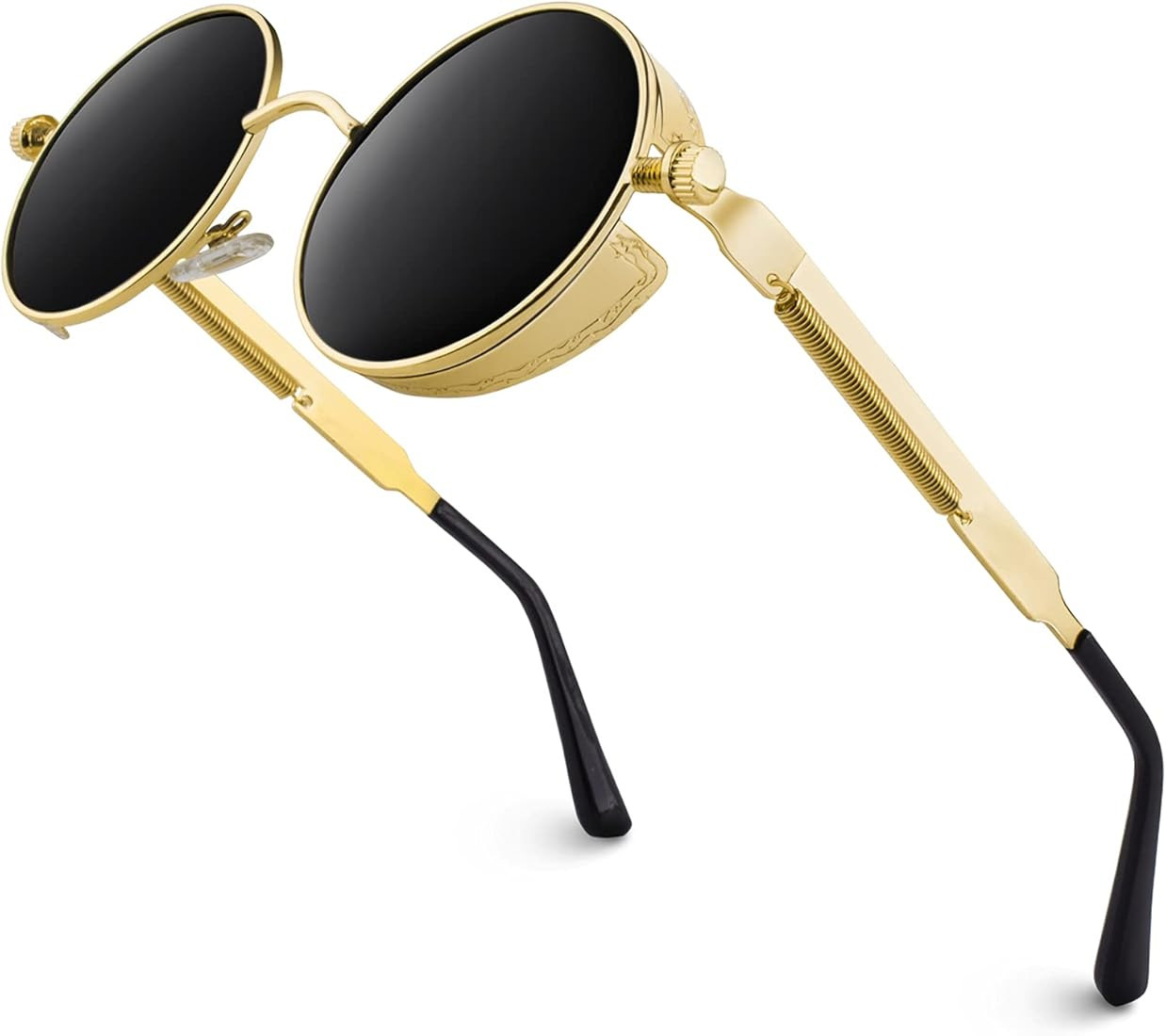 GQUEEN Retro Round Circle Steampunk Sunglasses Polarized Metal Alloy for Women Men MTS2 | Amazon (US)