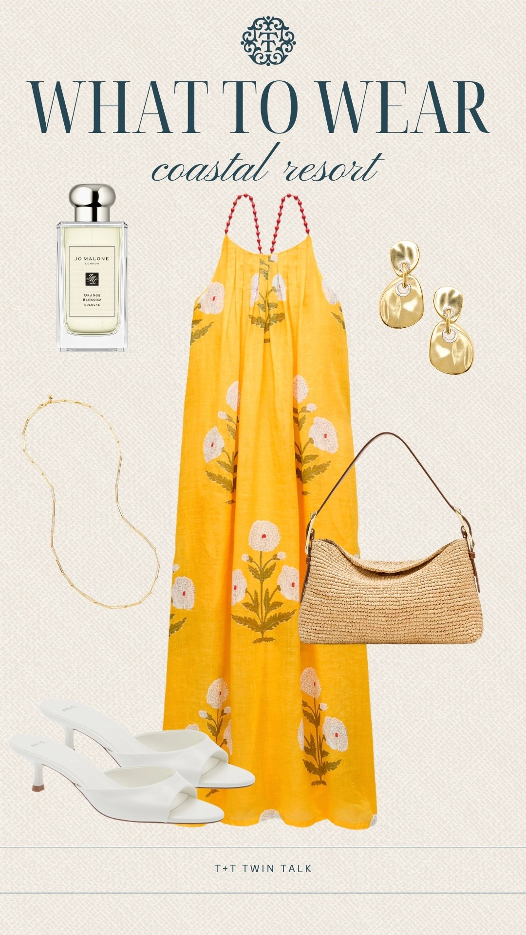 T+T, what to wear! This flowy printed maxi dress is a beautiful choice for a coastal resort, especially paired with white heels and woven accessories. Finish the look with gold jewelry and your favorite fragrance for an outfit that's ready for dinner by the water or an evening stroll.

#LTKSeasonal #LTKOver40 #LTKMidsize
