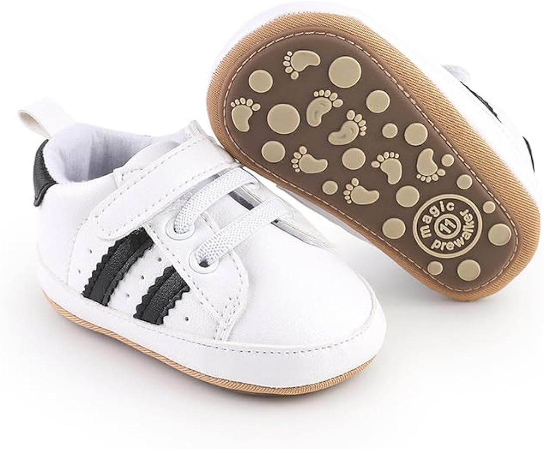 Newbron Baby Boys Girls Retro Sneakers Pu Leather Rubber Sole Walking Shoes Toddler Non-Slip Firs... | Amazon (US)