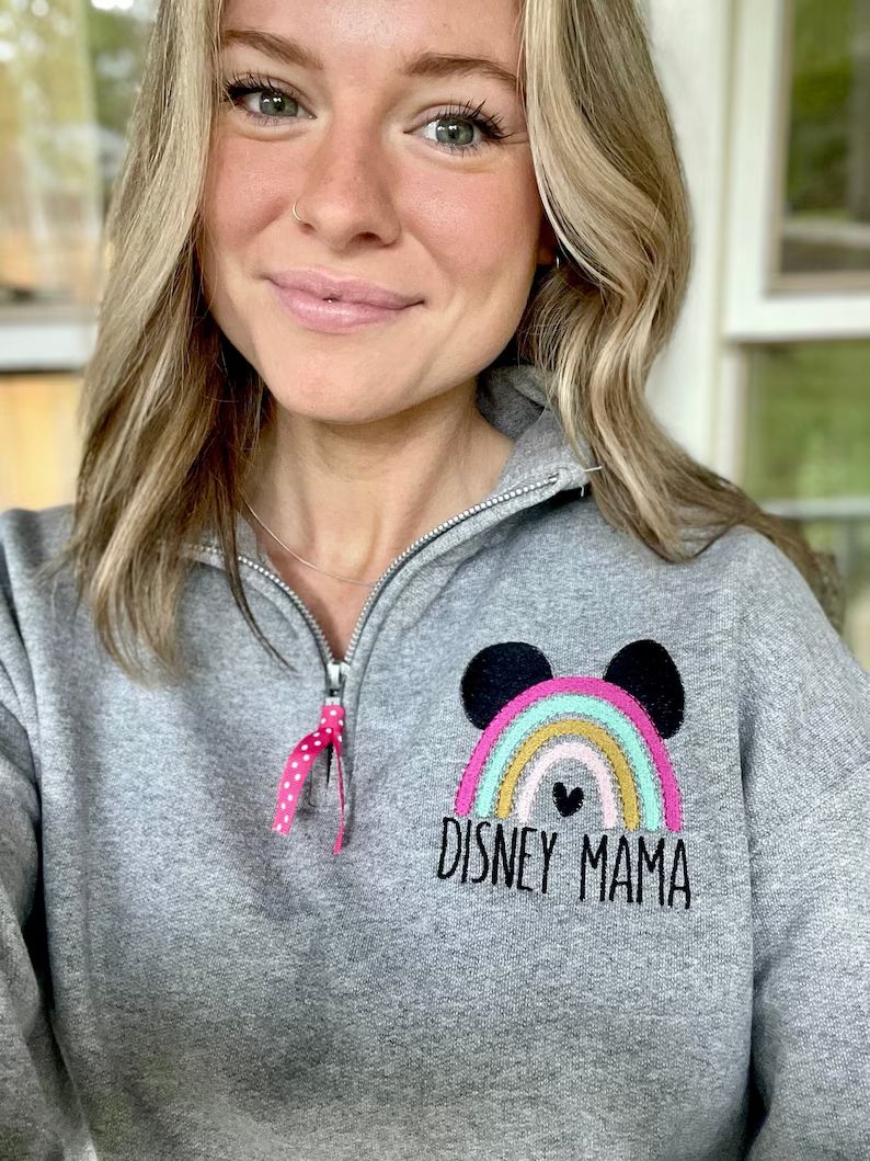 Disney Mama Rainbow Quarter Zip Sweatshirt, Disney Mom Sweatshirt, Mickey Mouse Mom, Minnie Mouse... | Etsy (US)