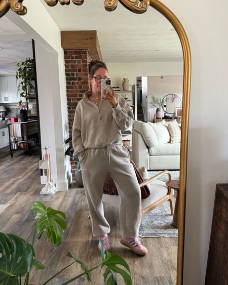 Literally my fave current set and new shoes 💚🩷 obsessing over this color combo for real! Size large in both the top and bottoms for the bump and it’s the coziest/softest thing ever. 

Abercrombie lounge, Abercrombie set, adidas gazelle, gazelles, adidas, pink and green 

#LTKshoecrush #LTKSeasonal #LTKfindsunder100