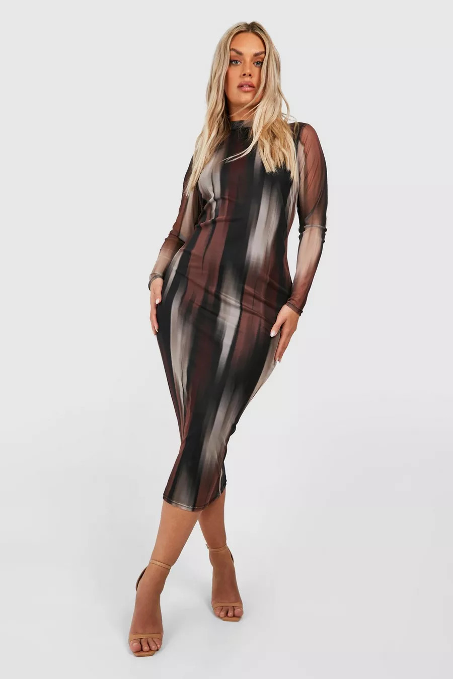 Plus Long Sleeve Abstract Mesh Midaxi | Boohoo.com (UK & IE)