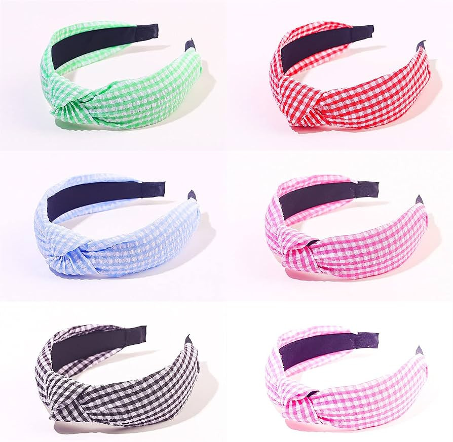 CULHEITE 6 Pieces Seersucker Knotted Headbands for Women Striped Gingham Plaid Hairband Elastic W... | Amazon (US)