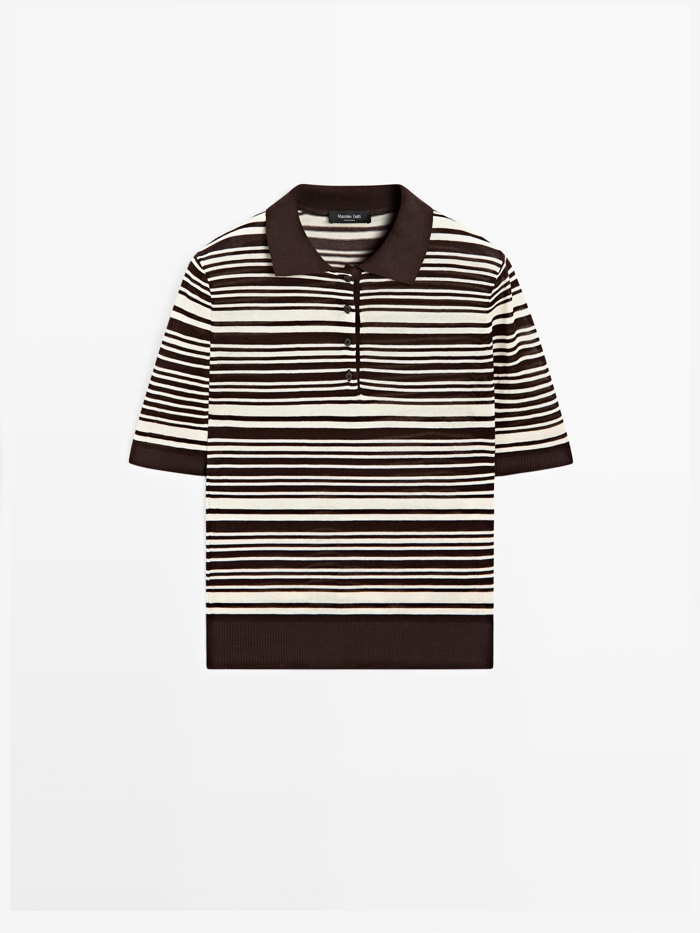 Gestreiftes Strick-Poloshirt aus 100 % Baumwolle | Massimo Dutti DE