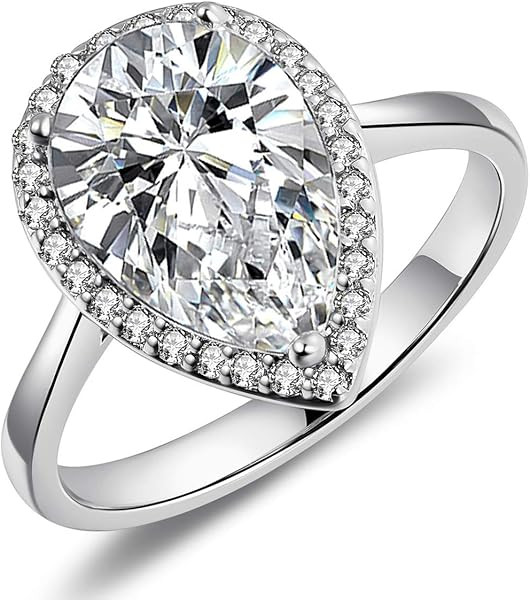 LAZLUVU 4.85 Carat Teardrop Cubic Zirconia Rings for Women Solitaire Halo Promise Wedding Engagem... | Amazon (US)