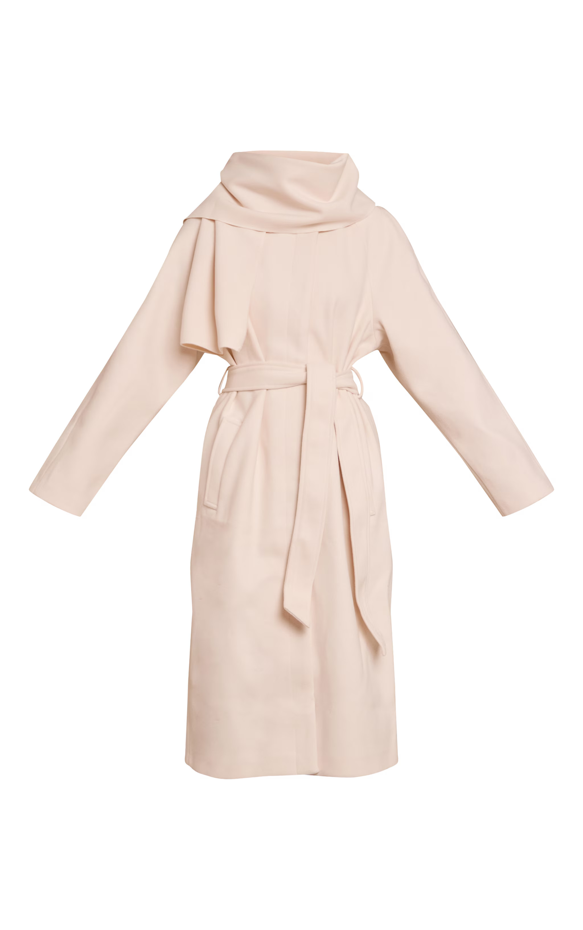 Cream High Neck Scarf Wool Look Maxi Coat | PrettyLittleThing US
