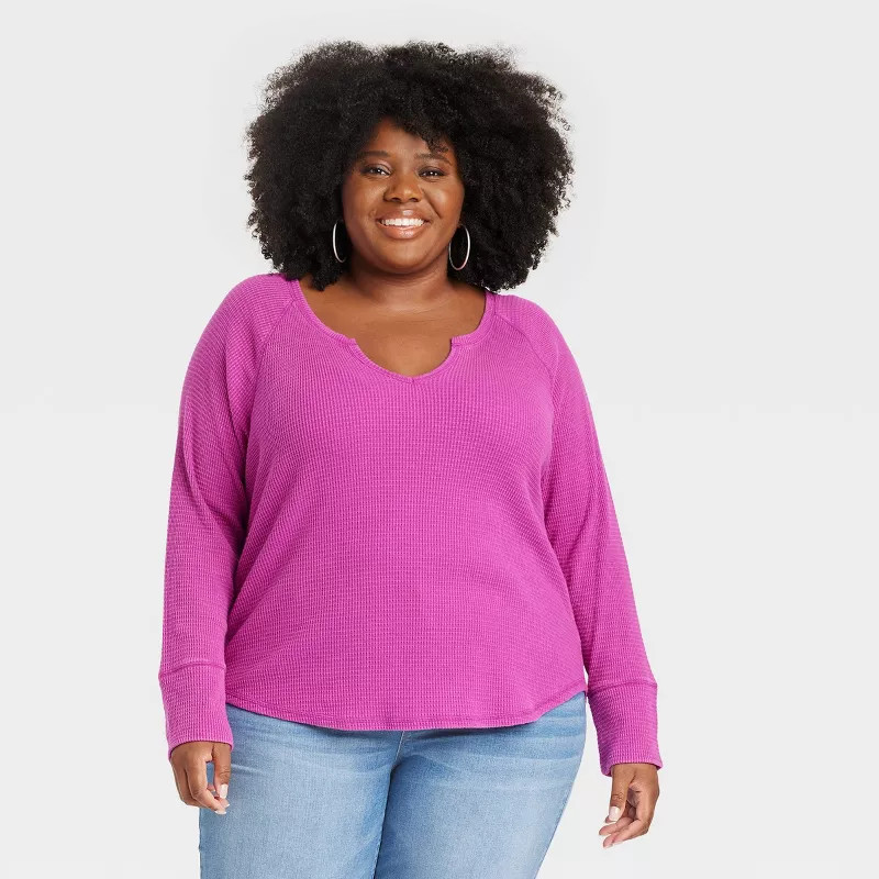 Women's Long Sleeve Notch Neck Thermal Top - Knox Rose™ | Target