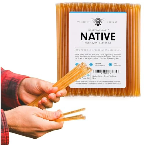Homestead Honey Native Honey Sticks for Tea - 50-Pack Bulk Packets, Single Serve - Pure Wildflower Honey Straws - Easy-to-Open Honeycomb Stir Sticks for On-the-Go, Snacks, and Travel | Amazon (US)