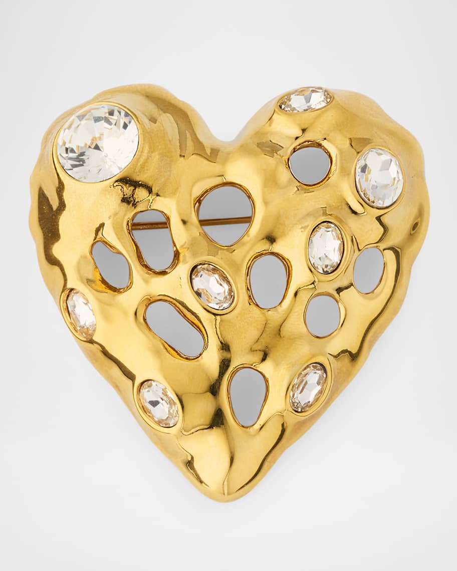 Oscar de la Renta Cutout Crystal Heart Brooch | Neiman Marcus