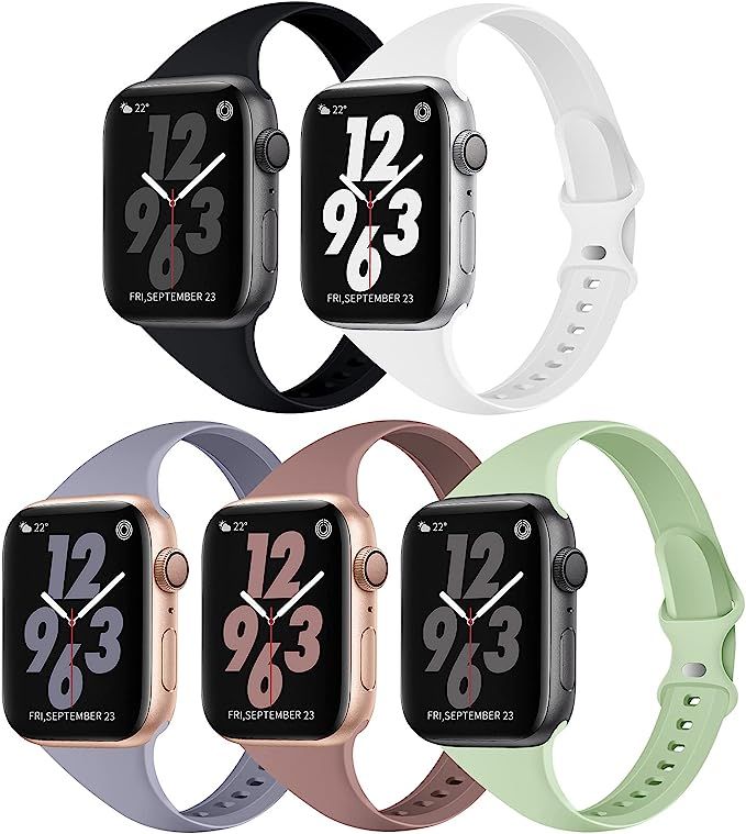 TSAAGAN 5 Pack Silicone Slim Band Compatible for Apple Watch Band 38mm 42mm 40mm 44mm 41mm 45mm, ... | Amazon (US)