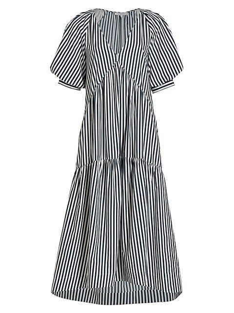Striped Puff-Sleeve Midi-Dress | Saks Fifth Avenue