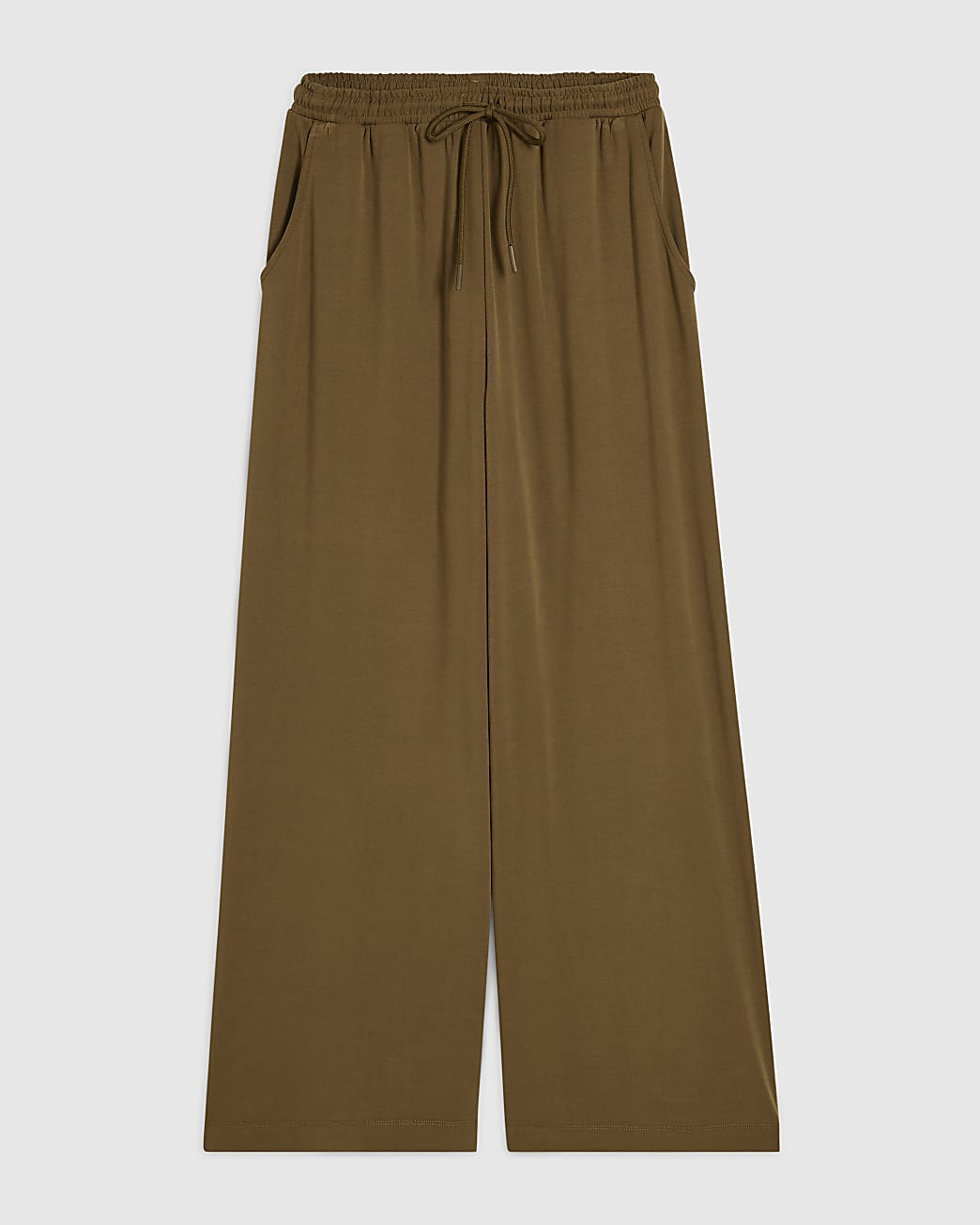Petite Khaki Soft Touch Wide Leg Trousers | River Island UK & IE