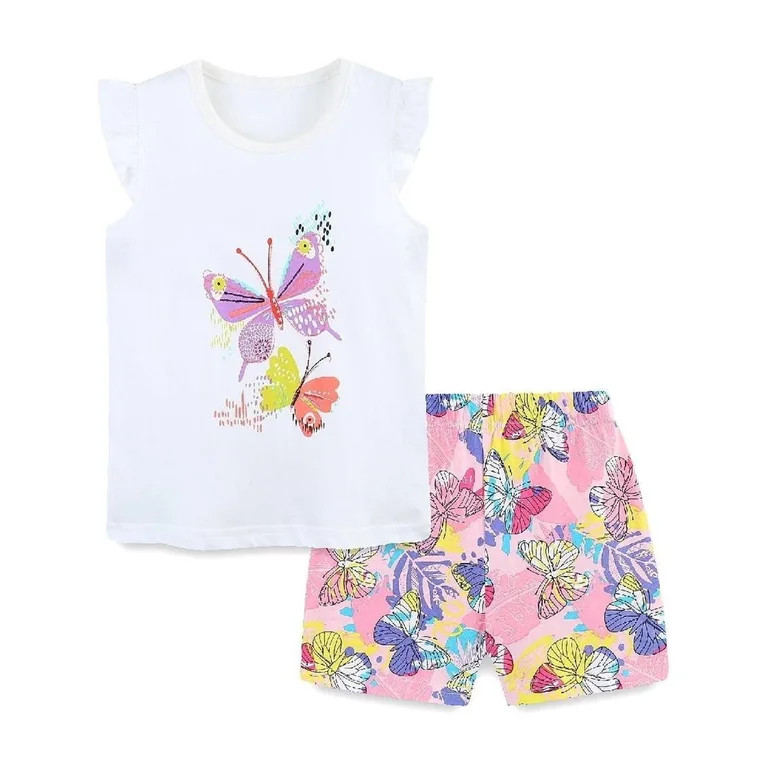 HILEELANG Toddler Girl Summer Short Clothes Sets Outfits Easter Cotton White Butterfly Tee Shirts... | Walmart (US)