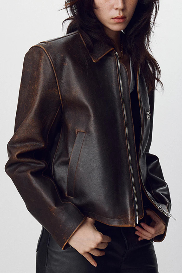 CALF LEATHER CROPPED JACKET | Pipe and Row