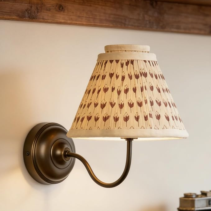 Mid-Century Modern Wall Sconce - Aged Brass Hardwired with Poiret Fransen Linen Shade, 12.2” Te... | Amazon (US)