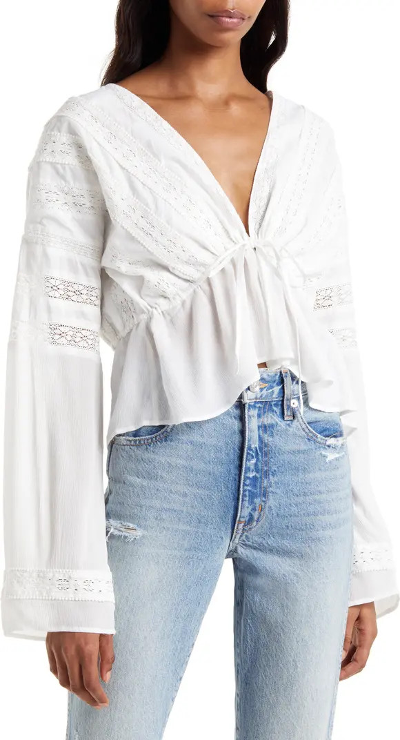 AllSaints Chlo Broderie Crop Long Sleeve Cotton Blouse | Nordstrom | Nordstrom