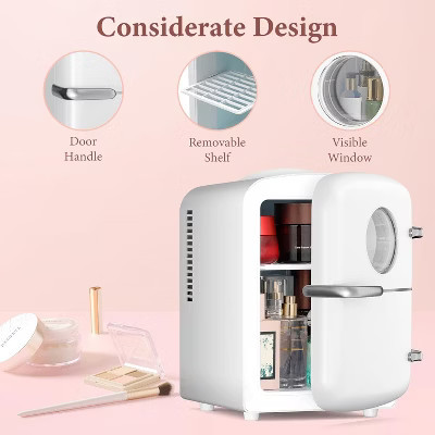 ZAFRO Skincare Mini Fridge, Compact Refrigerator with 4L Capacity/6 Cans Cooler & Warmer, Round View Window & Removable Shelf | Target