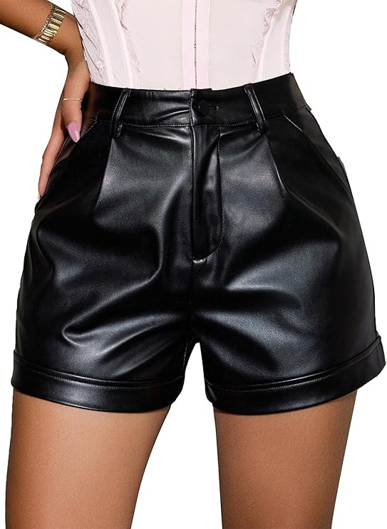 Avanova Women Faux Leather High Waisted Shorts Pleated Casual Summer Shorts | Amazon (US)