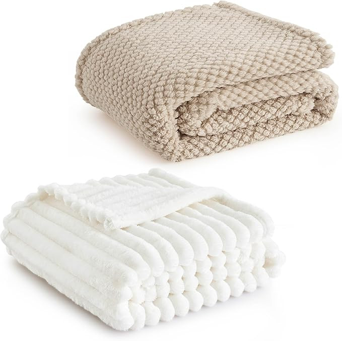 White Fleece Blanket & Beige Throw Blanket | Amazon (US)