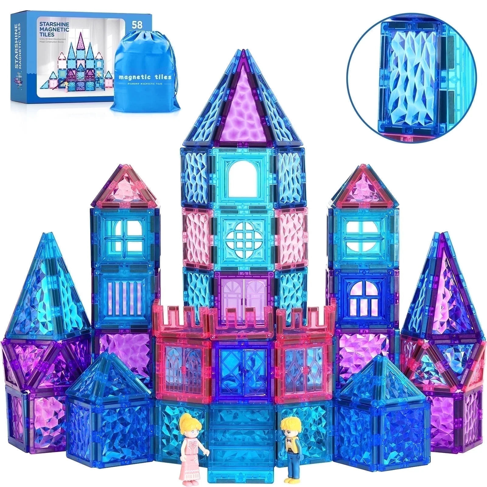 FunMagic Magnetic Tiles, Shining Sparkle Magnetic Toys for Girls 3D Diamond Magnetic Building Blo... | Walmart (US)