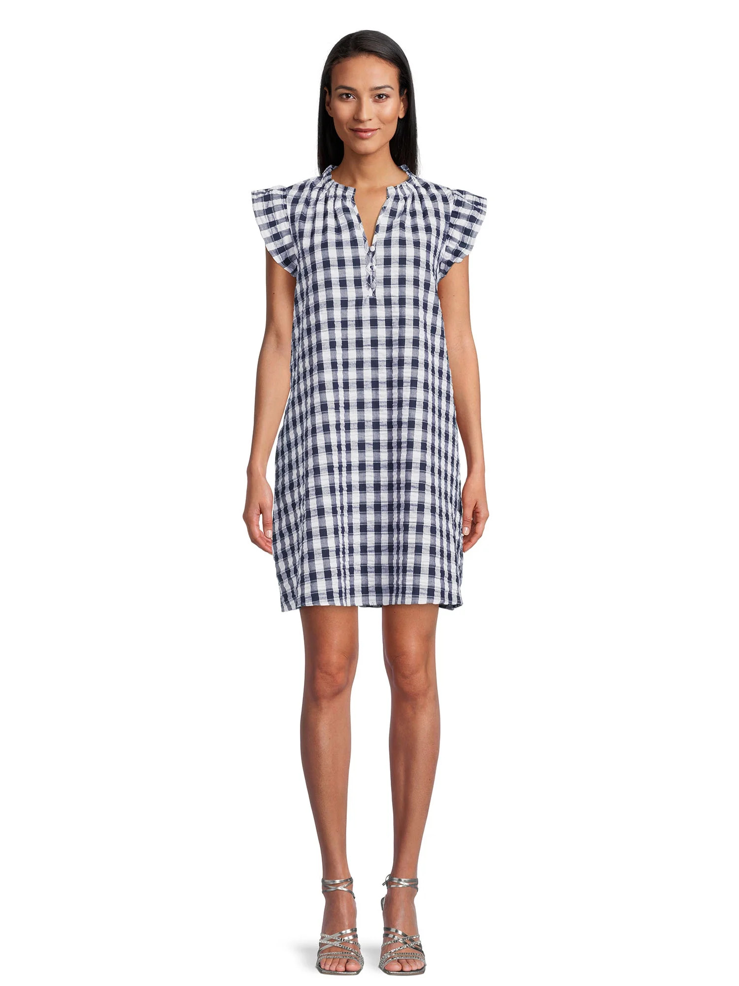 Time and Tru Women's Ruffle Collar Dress with Flutter Sleeves, Sizes XS-XXXL | Walmart (US)