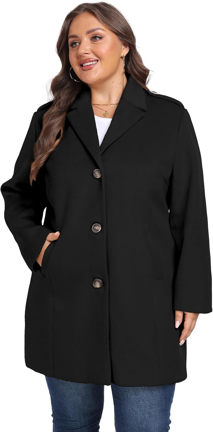 wantdo Women's Plus Size Pea coat Oversized Notched Lapel Peacoat Jacket | Amazon (US)
