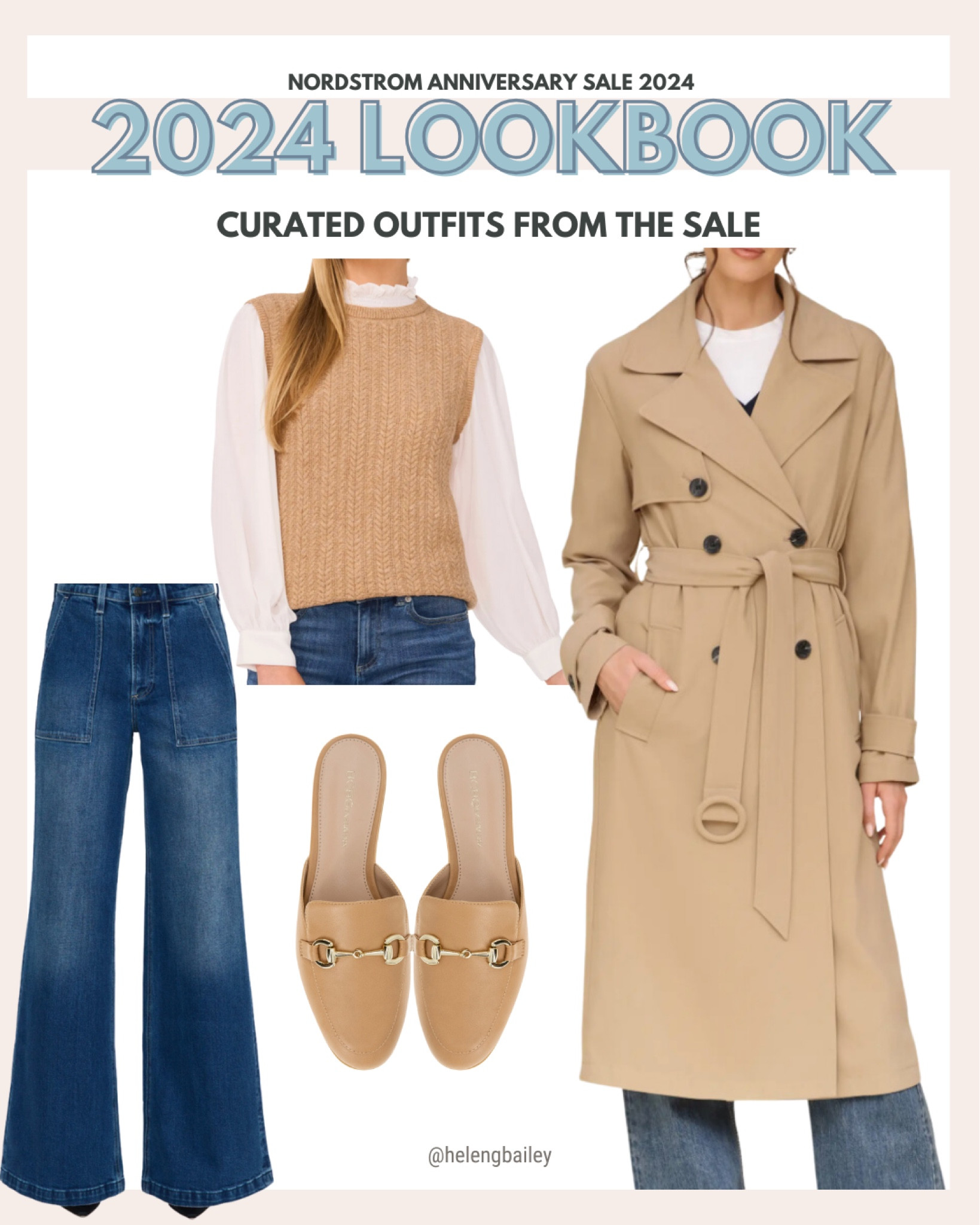 Nordstrom anniversary sale outfit idea, wide leg jeans mixed media top, trench coatt

#LTKSummerSales #LTKxNSale