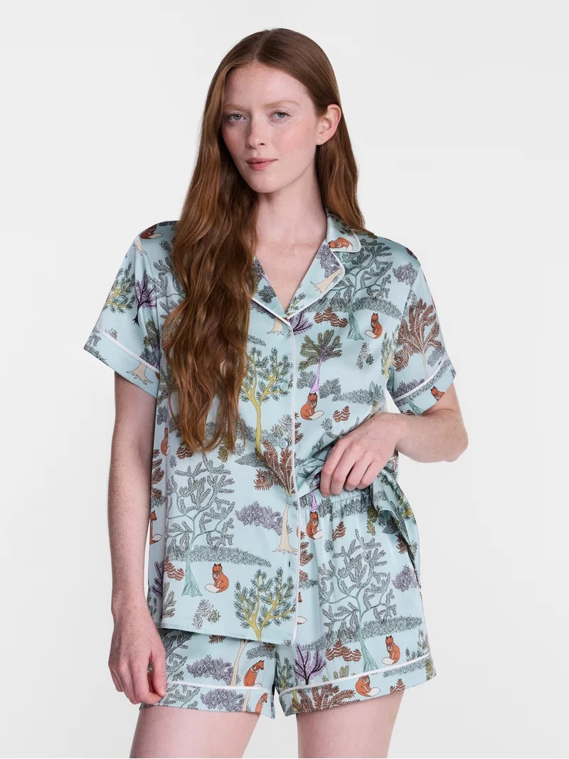Joyspun Women\u2019s Stretch Satin Sleep Top and Shorts, 2-Piece Set, Sizes XS to 3X | Walmart (US)