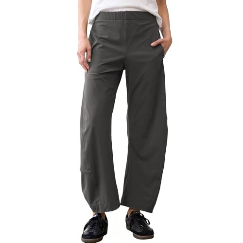 SeeLuNa Women Barrel Travel Pants Elastic Waistband Tapered Leg Baggy Mid Rise Work Trousers Loun... | Amazon (US)