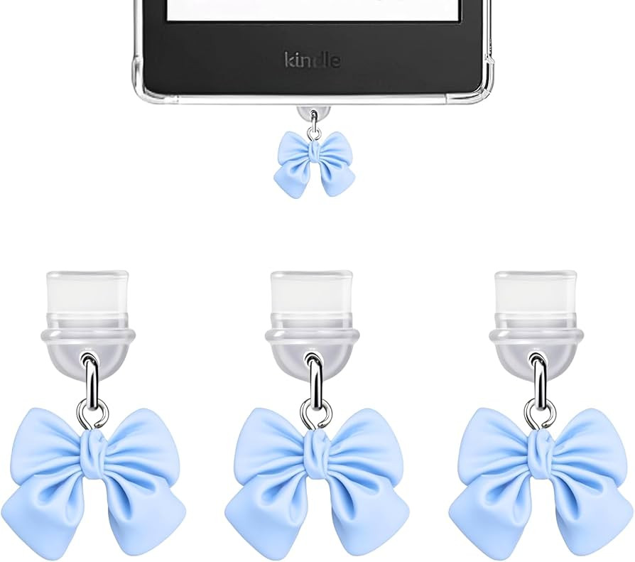 3Pcs Charms for Kindle, Blue Bow Dust Plug Charm Compatible with Kindle with Type C Charging Port... | Amazon (US)