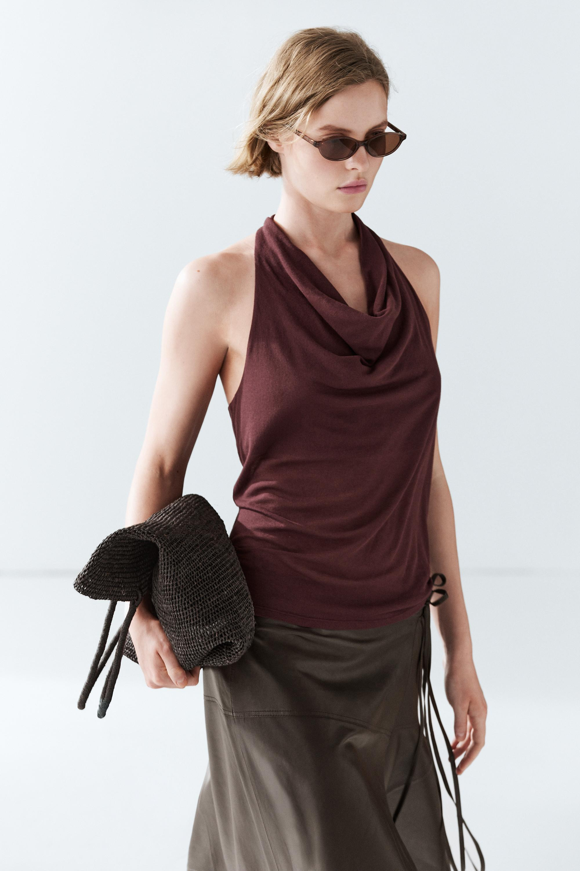 100% cotton draped top | Massimo Dutti US