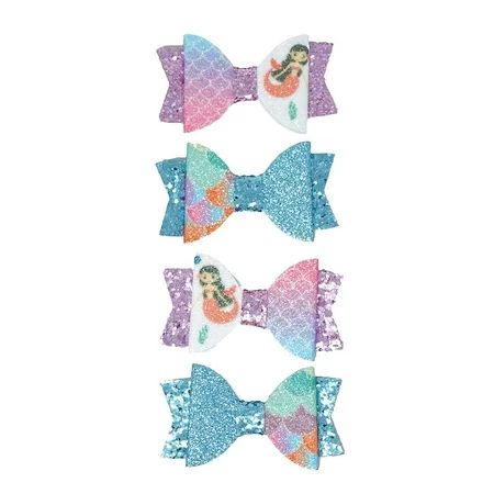 Mermaid Glitter Decorative Bow Embellishments, 1-1/8-Inch, 4-Piece | Walmart (US)