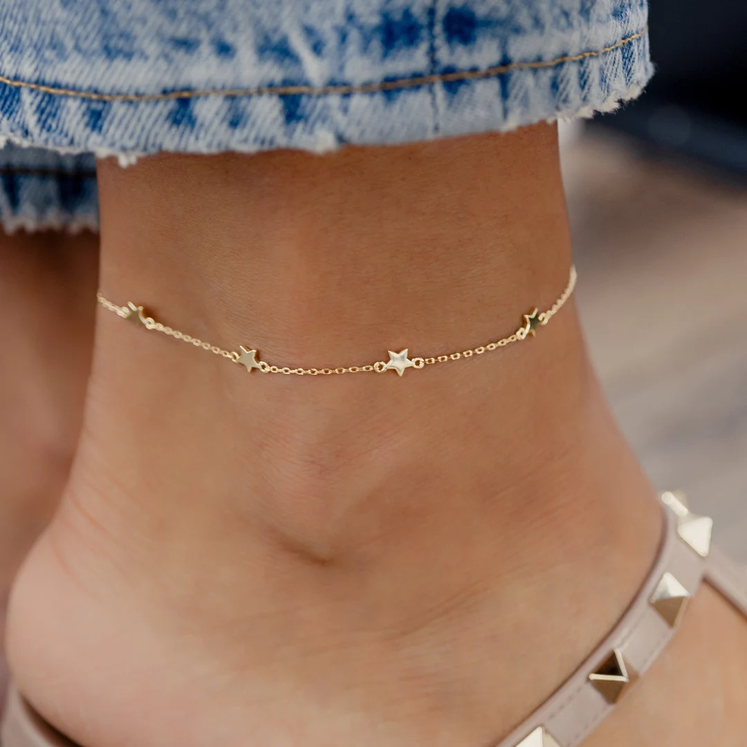 Star Anklet by Sami Jewels, Dainty Star Ankle Bracelet, Minimalist Anklet, Beach Jewelry, Summer ... | Etsy (US)