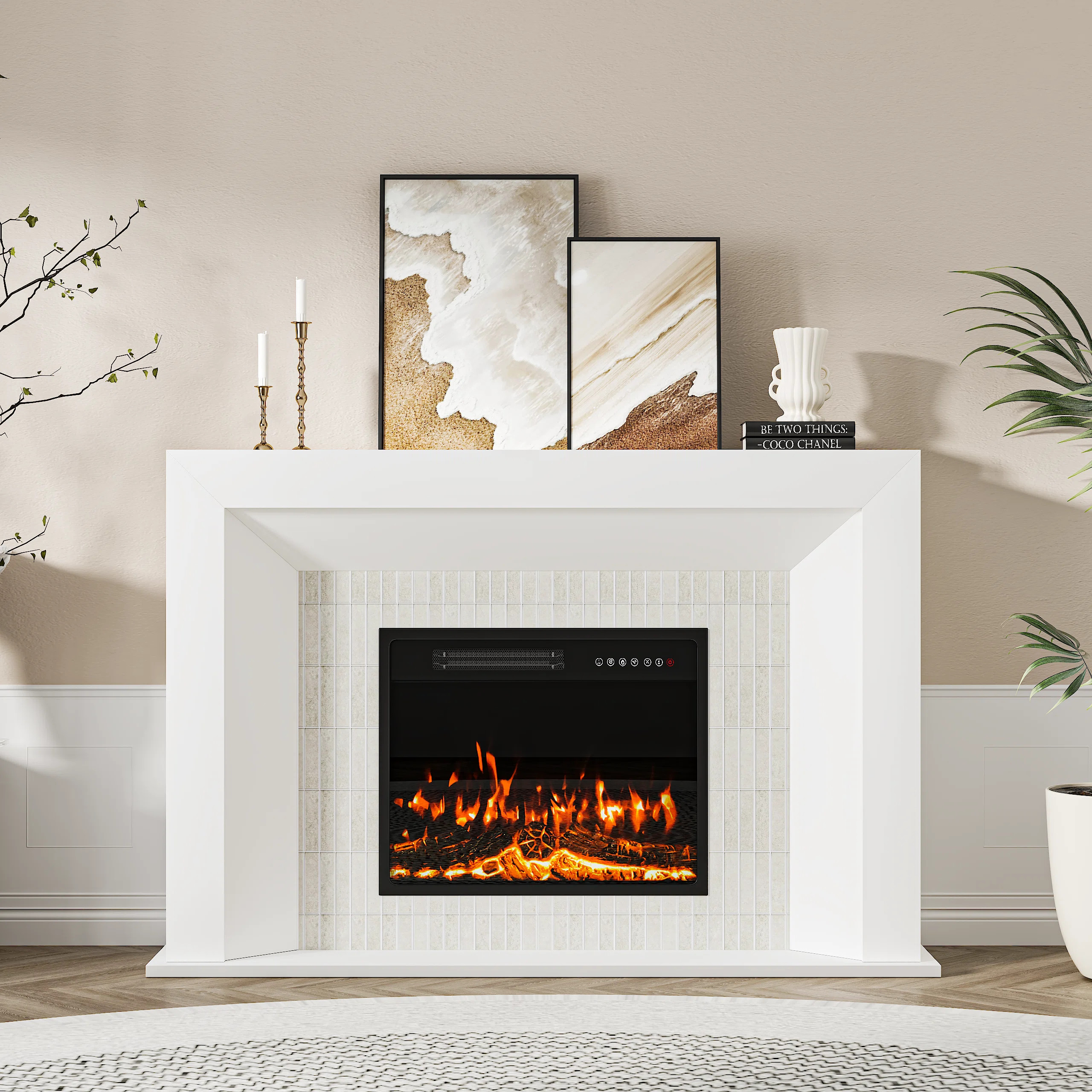 53.5" Electric Fireplace Heater Mantel Tv Stand With Remote Control, Overheat Protection | Wayfair North America