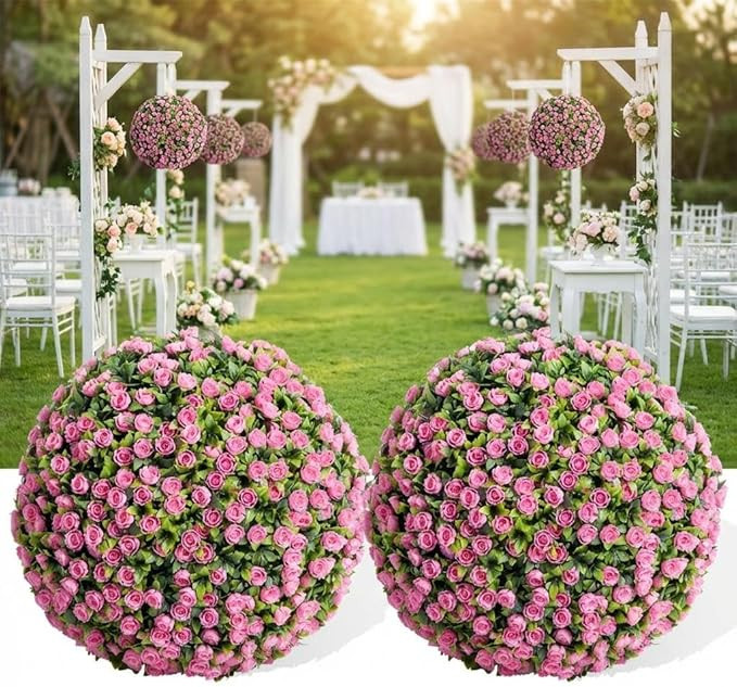 Pink Artificial Topiary Balls 2-Pack, 22 Inch Flower Topiary Ball for Garden & Patio, Wedding Dec... | Amazon (US)