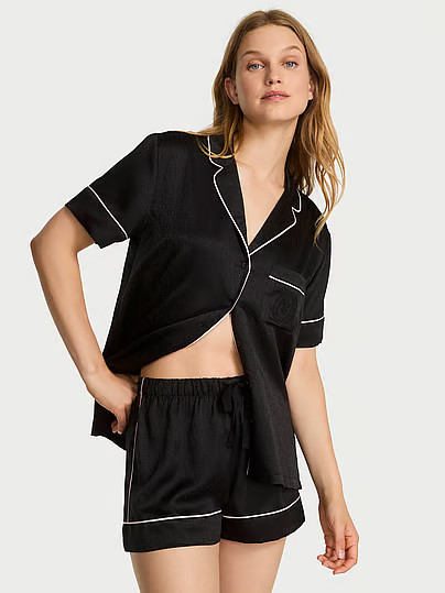 Signature Satin Short Pajama Set, Black, S - Women's Sets - Victoria's Secret | Victoria's Secret (US / CA )