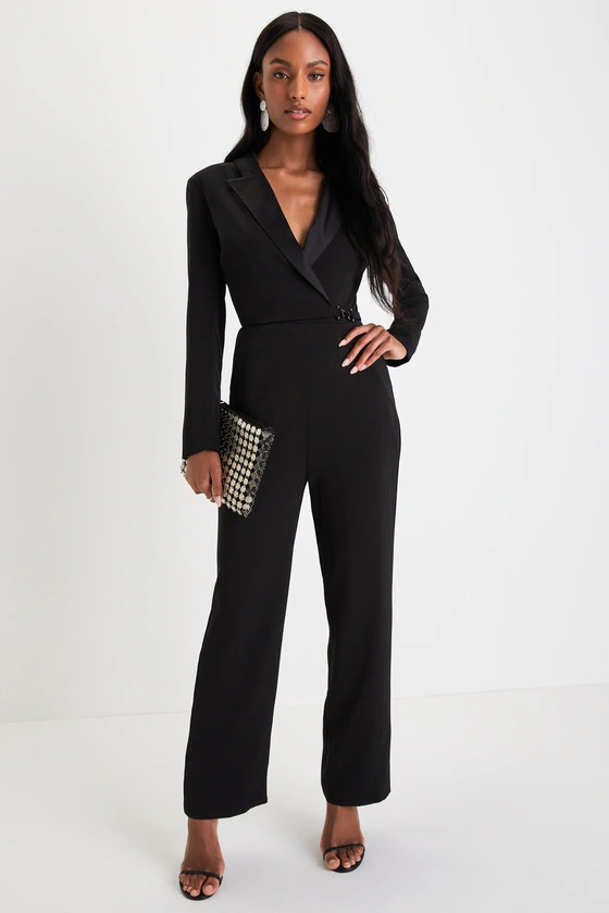 Impressive Presence Black Collared Straight Leg Jumpsuit | Lulus (US)