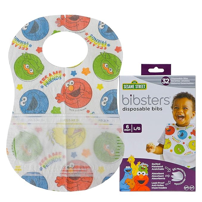 Sesame Street Large Disposable Bibs with Patented Crumb-Catcher, Leakproof Liner, and Reusable Fa... | Amazon (US)