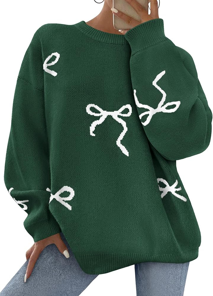 PRETTYGARDEN Fall Long Sleeve Pullover Sweaters For Women 2025 Trendy Crewneck Casual Cute Bow Ch... | Amazon (US)