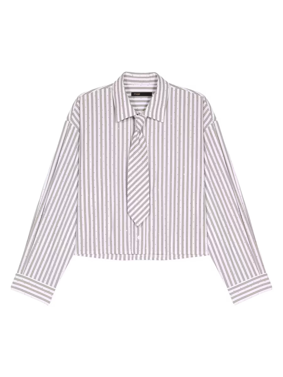 Striped Rhinestone Shirt with Tie | Saks Fifth Avenue