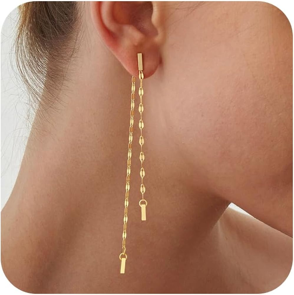Dangle Earrings for Women Dainty Long Hanging 14K Gold/Silver Chain Earrings Trendy Hypoallergeni... | Amazon (US)