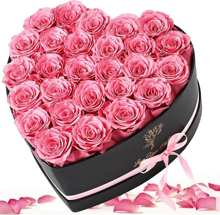 Forever Flowers, 27 Fresh Preserved Rose in Heart Shape Box for Delivery Prime, Eternal Rose for ... | Amazon (US)