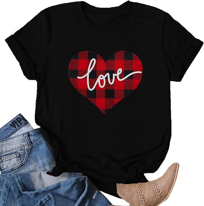 Valentines Day Shirts for Women Cute Love Heart Shirts Tee Tops Short Sleeve Tshirt Valentines Gi... | Amazon (US)