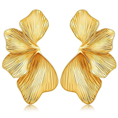 Gold Statement Earrings for Women, Big Flower Earrings Chunky-14K Gold Plated Hypoallergenic, Large Drop Dangle Earring Lightweight, Formal Floral Jewelry for Prom Holiday, Trendy Gifts for Her | Amazon (US)