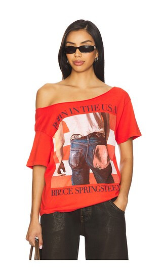 Bruce Springsteen Born in The Usa Off The Shoulder Tee in Cherry Red | Revolve Clothing (Global)