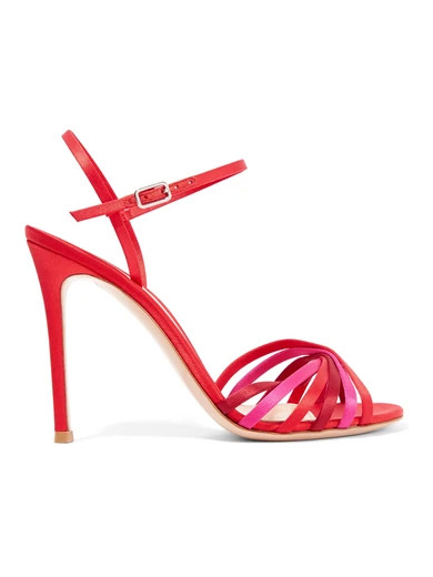 Gianvito Rossi - Dalida 100 Color-block Satin Sandals - Red | NET-A-PORTER (US)