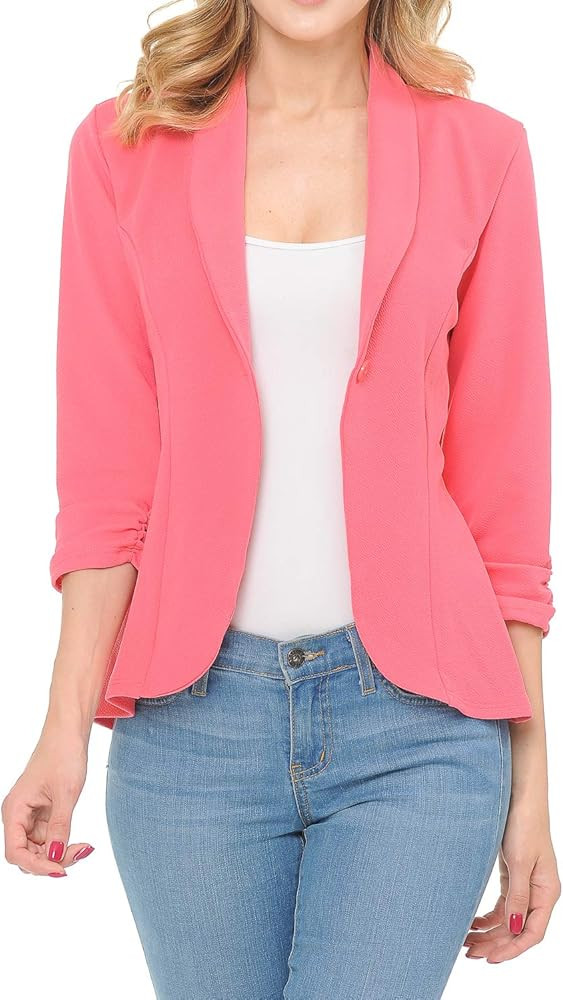 Women's 3/4 Ruched Sleeve Lightweight Work Office Blazer Jacket (S-3XL) | Amazon (US)