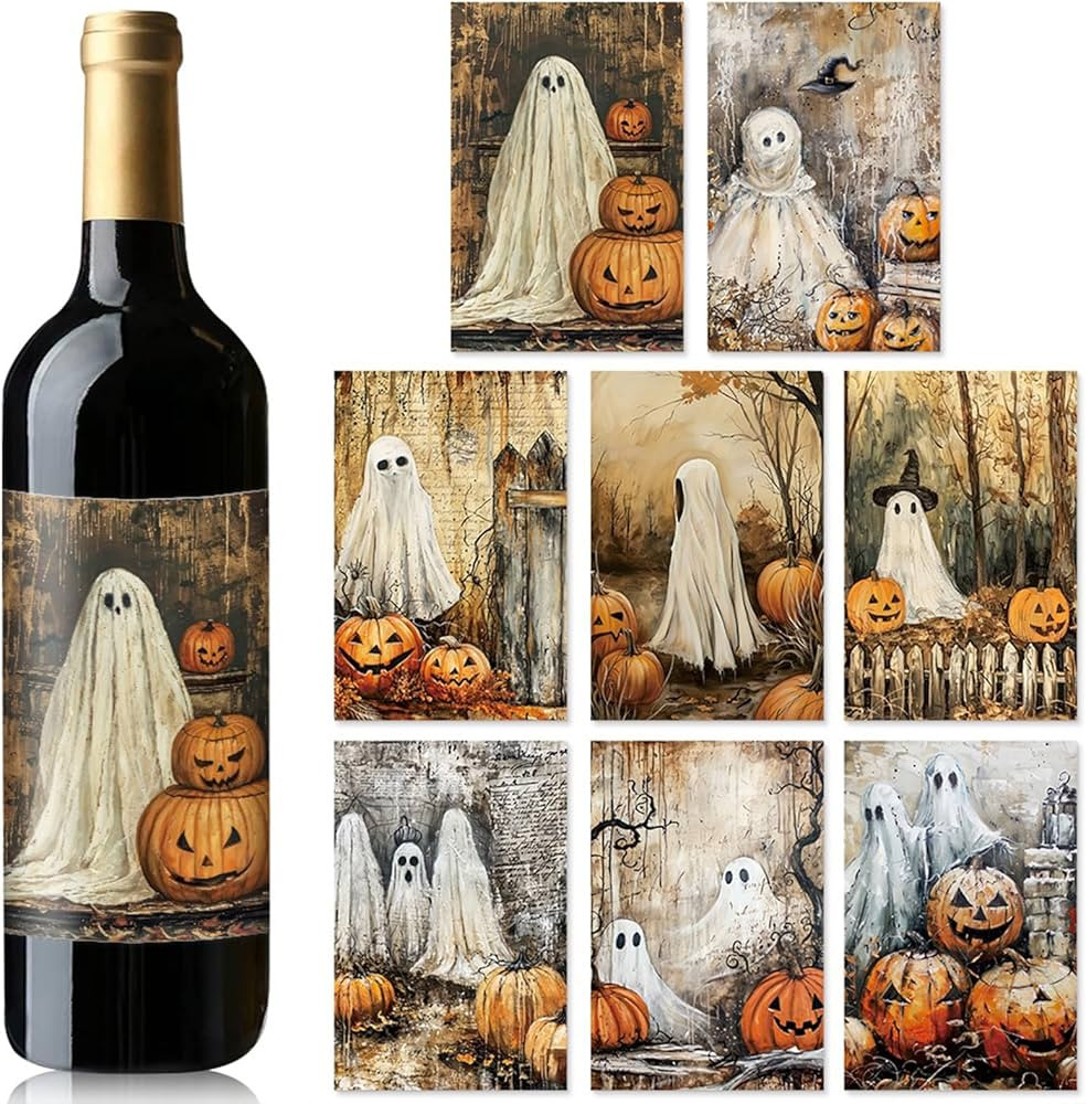 Halloween Wine Bottle Labels Stickers Waterproof Wine Label Sticker Ghost Festival decoration sti... | Amazon (US)