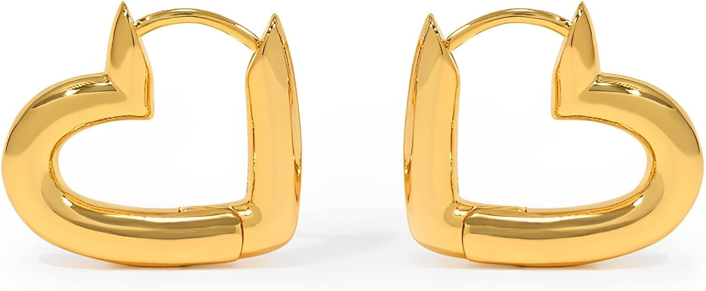 THOKUNA Heart Hoops 18K Gold Plated Chunky Thick Huggie Hoop Earrings for Women | Amazon (US)